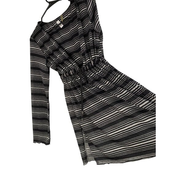 Hooded Black & Silver Swim Cover-Up Drawstring Waist Metallic Size M RAA10424 - Picture 5 of 10